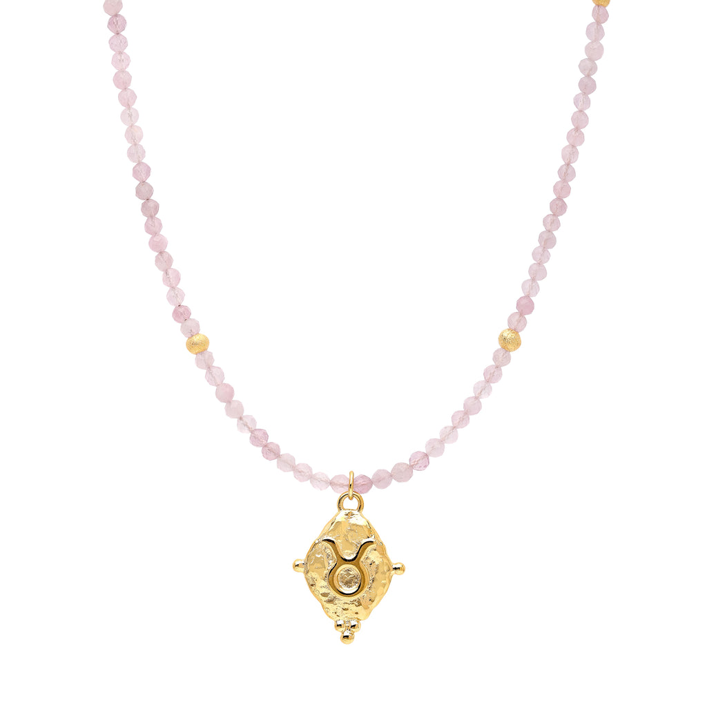 Taurus Zodiac Choker Necklace – Rose Quartz 18K Gold Plated Horoscope Jewelry