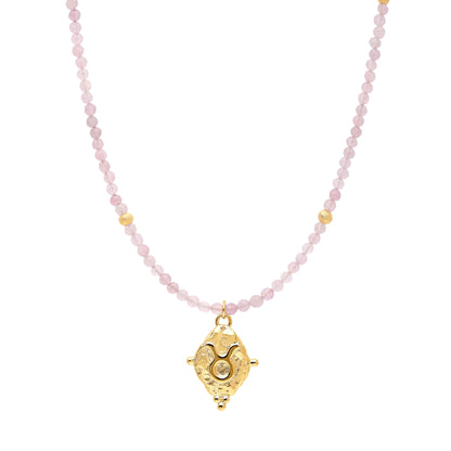 Taurus Gemstone Choker Necklace, Rose Quartz, 18k Gold Plated