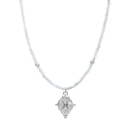 Pisces Gemstone Choker Necklace, Aquamarine, White Rhodium
