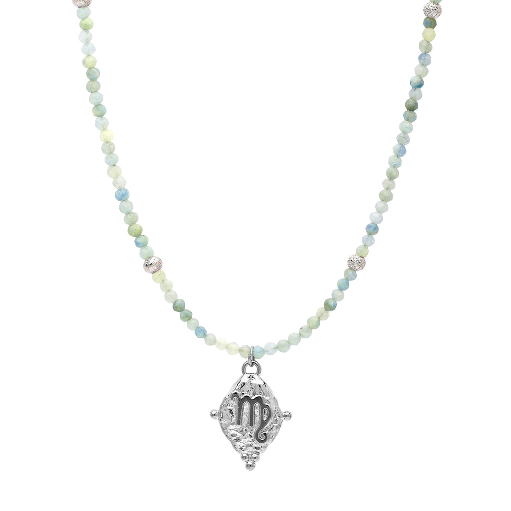Virgo Zodiac Choker Necklace – Amazonite White Rhodium Plated Horoscope Jewelry