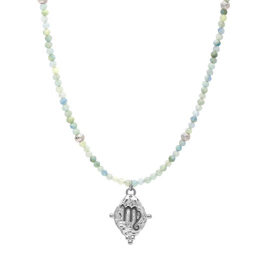 Virgo Gemstone Choker Necklace, Amazonite, White Rhodium