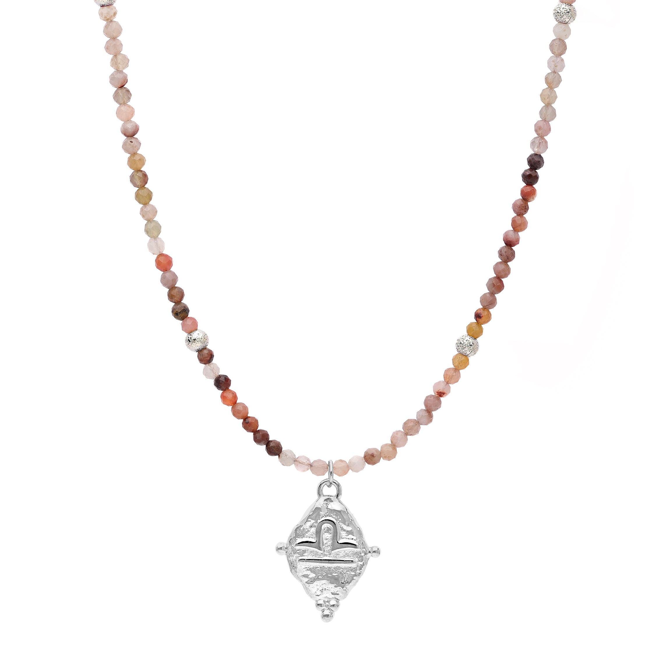 Libra Zodiac Gemstone Choker Necklace - Multi-Colored Opal White Rhodium