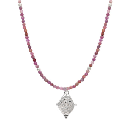 Cancer Gemstone Choker Necklace, Ruby, White Rhodium Plated