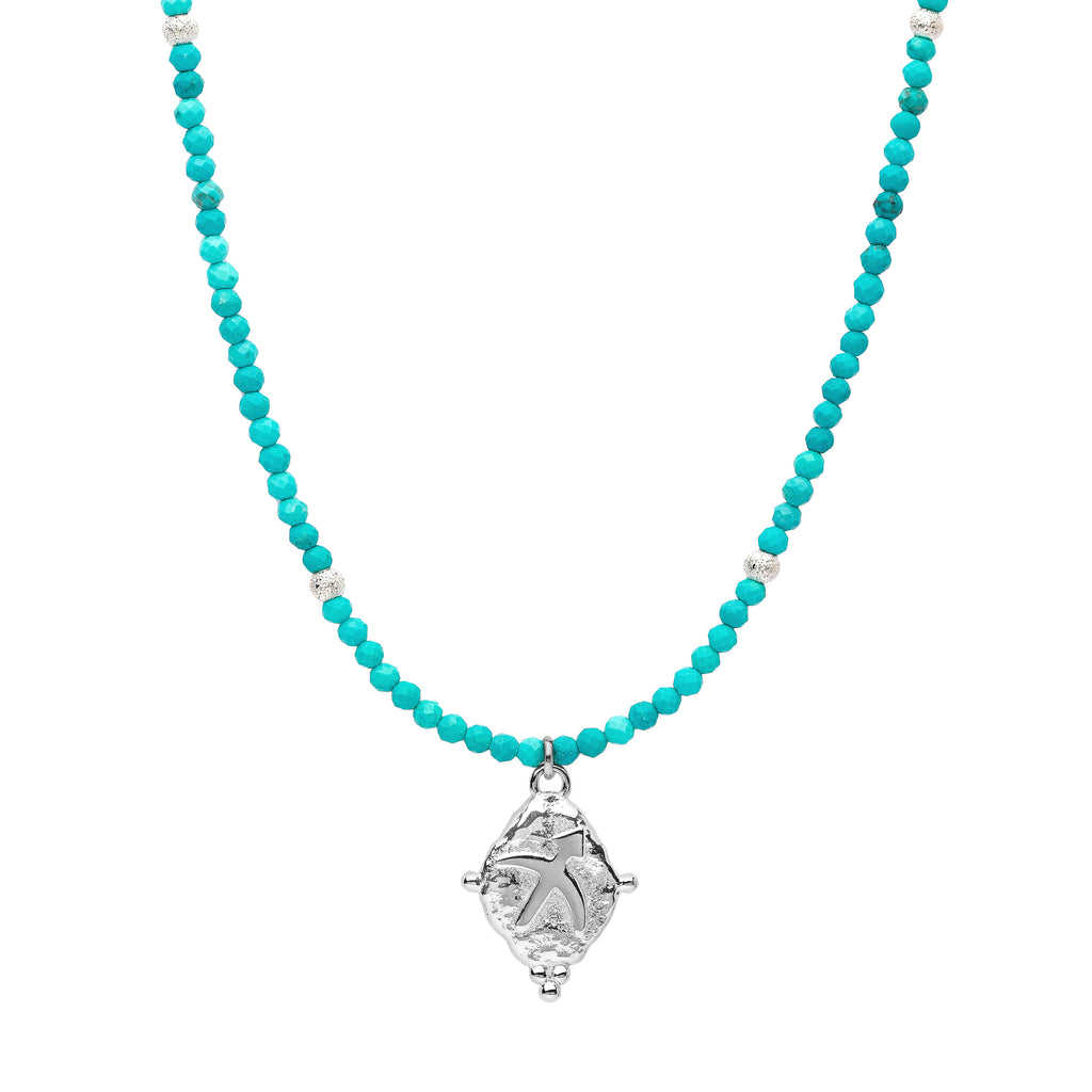 Sagittarius Zodiac Choker Necklace – Turquoise White Rhodium Plated Horoscope Jewelry