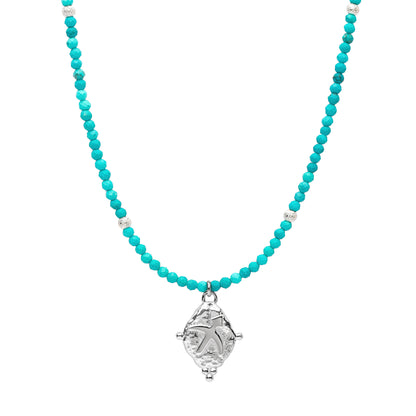 Sagittarius Gemstone Choker Necklace, Turquoise, White Rhodium