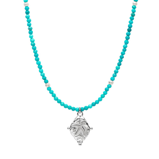 Sagittarius Gemstone Choker Necklace, Turquoise, White Rhodium