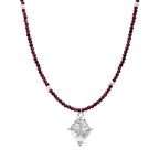 Aries Zodiac Choker Necklace – Red Garnet White Rhodium Plated Horoscope Jewelry