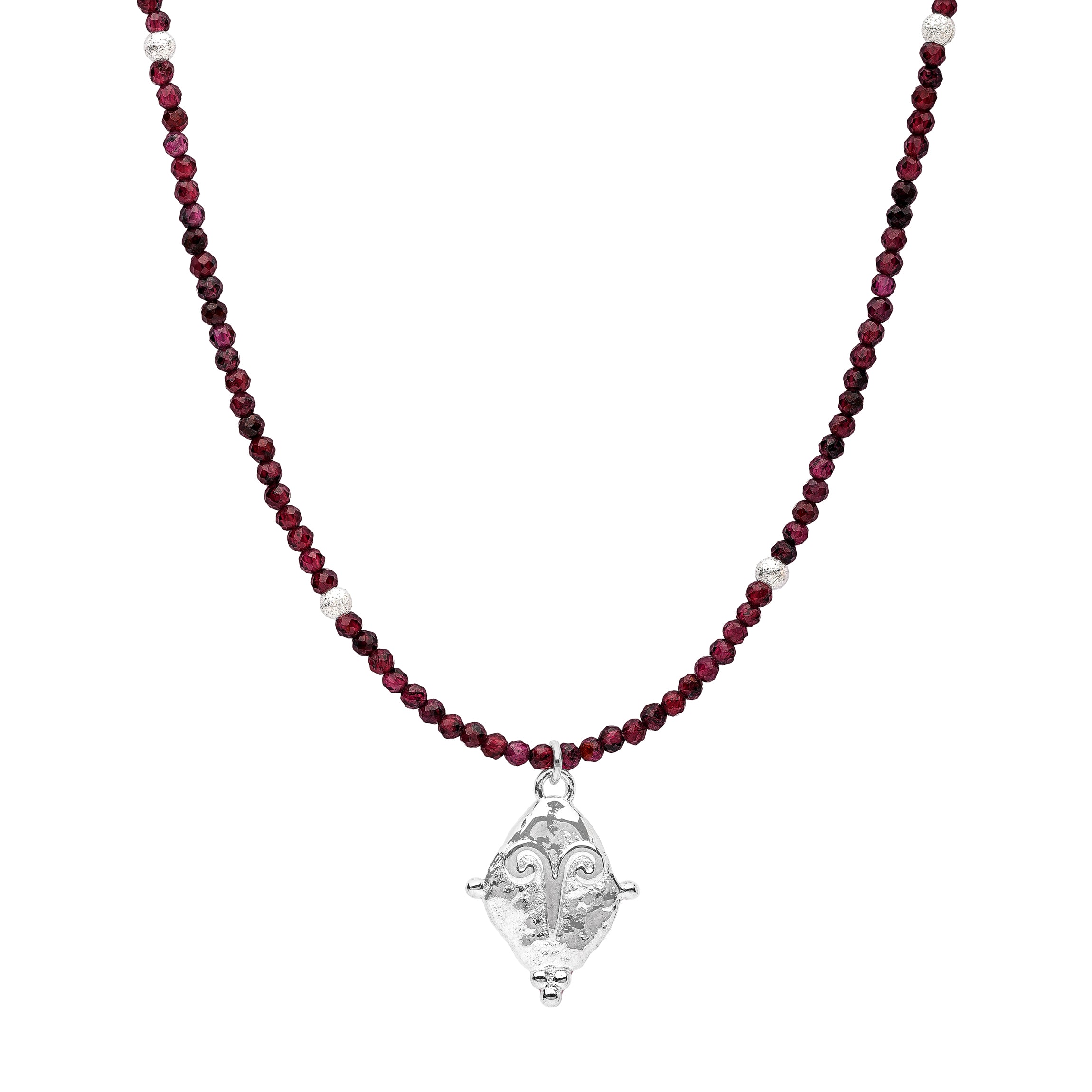 Aries Zodiac Choker Necklace – Red Garnet White Rhodium Plated Horoscope Jewelry