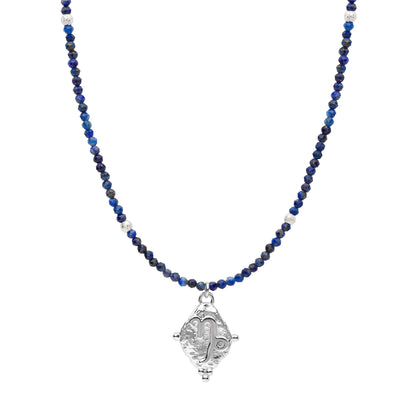 Capricorn Gemstone Choker Necklace, Lapis Lazuli, White Rhodium Plated