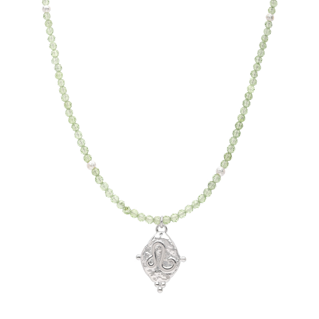 Leo Zodiac Choker Necklace – Peridot White Rhodium Plated Horoscope Jewelry