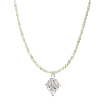 Leo Gemstone Choker Necklace, Peridot, White Rhodium Plated