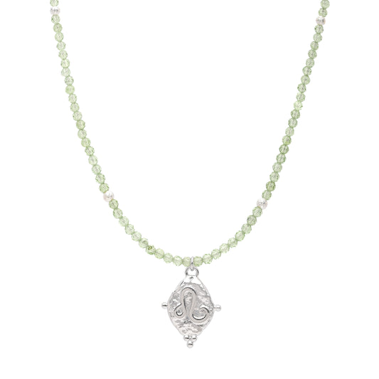Leo Gemstone Choker Necklace, Peridot, White Rhodium Plated