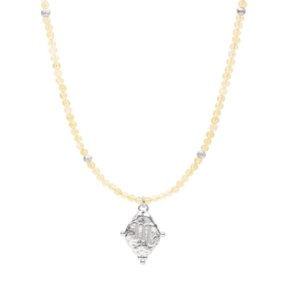 Scorpio Gemstone Choker Necklace, Citrine, White Rhodium Plated