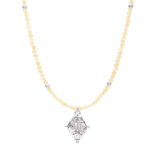 Scorpio Gemstone Choker Necklace, Citrine, White Rhodium Plated
