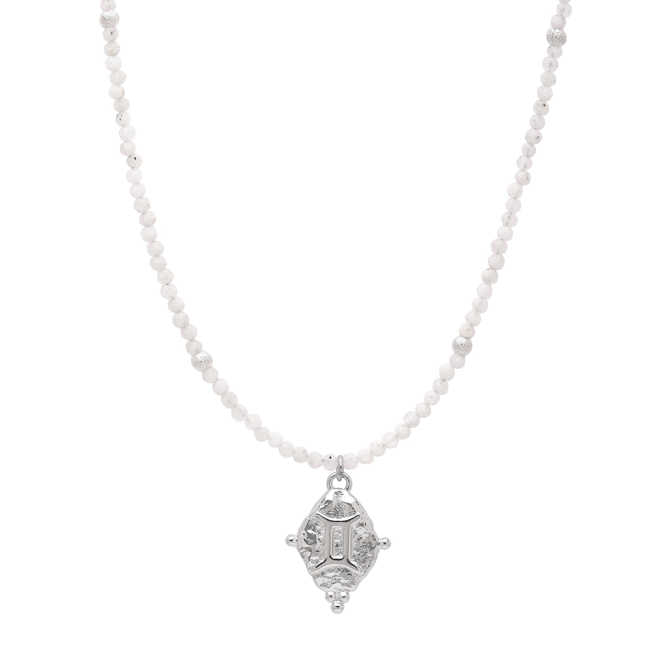 Gemini Zodiac Choker Necklace – White Moonstone White Rhodium Plated Horoscope Jewelry