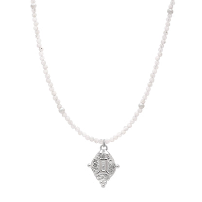 Gemini Gemstone Choker Necklace, White Moonstone, White Rhodium Plated