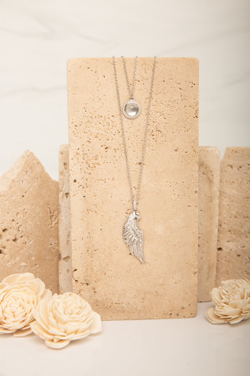 Archangel Gabriel Angel Of Communication Necklace - White Rhodium - Clear Quartz