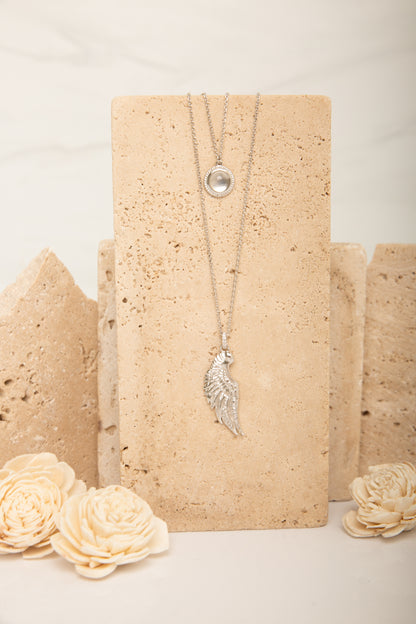 Archangel Gabriel Angel Of Communication Necklace, White Rhodium, Clear Quartz