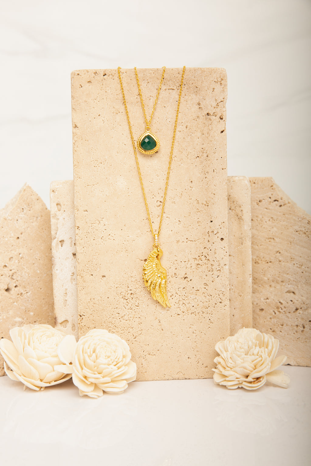 Archangel Raphael Angel of Healing Necklace – Green Agate 18K Gold Plated Spiritual Jewelry