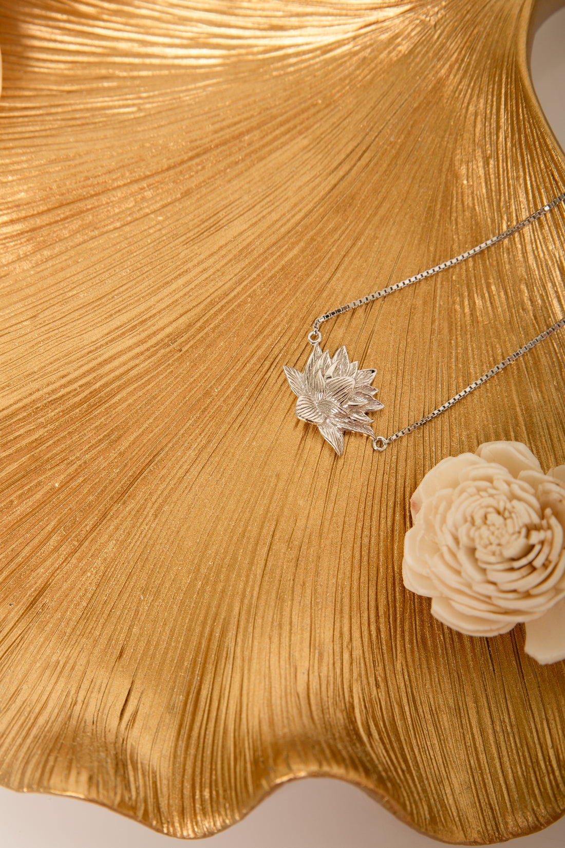 Awakened Lotus Adjustable Bracelet, White Rhodium