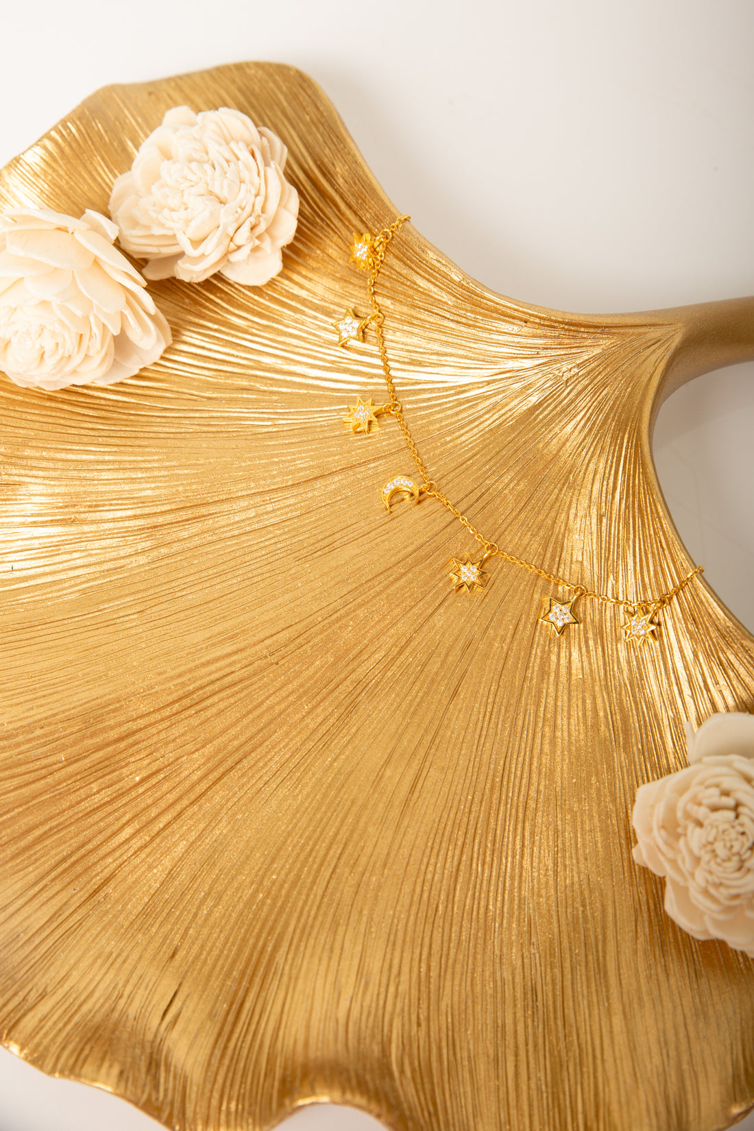 Heavenly Realms Moon & Stars Drop Choker Necklace, 18k Gold, CZ Diamond