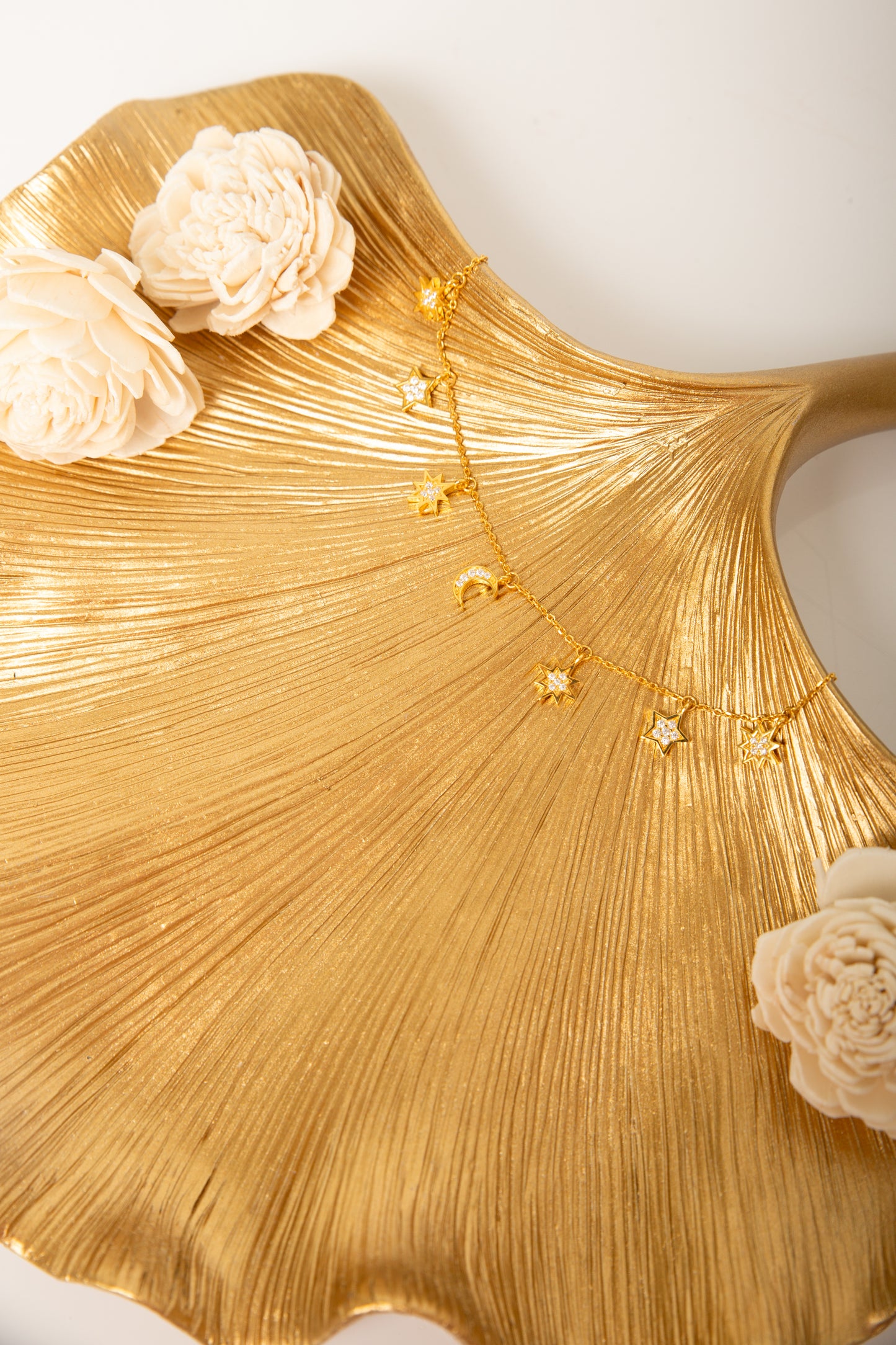 Heavenly Realms Moon & Stars Drop Choker Necklace, 18k Gold, CZ Diamond