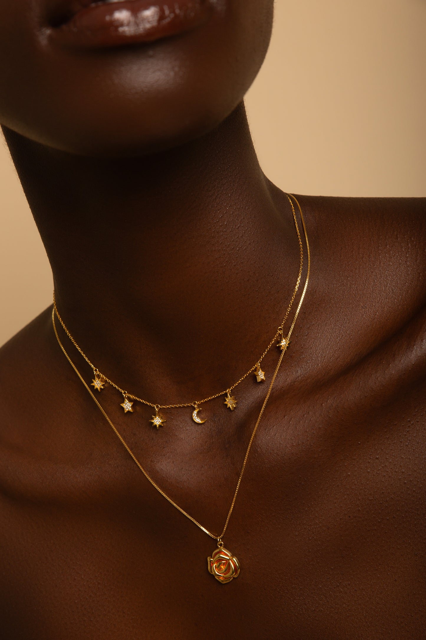 Heavenly Realms Moon & Stars Drop Choker Necklace, 18k Gold, CZ Diamond