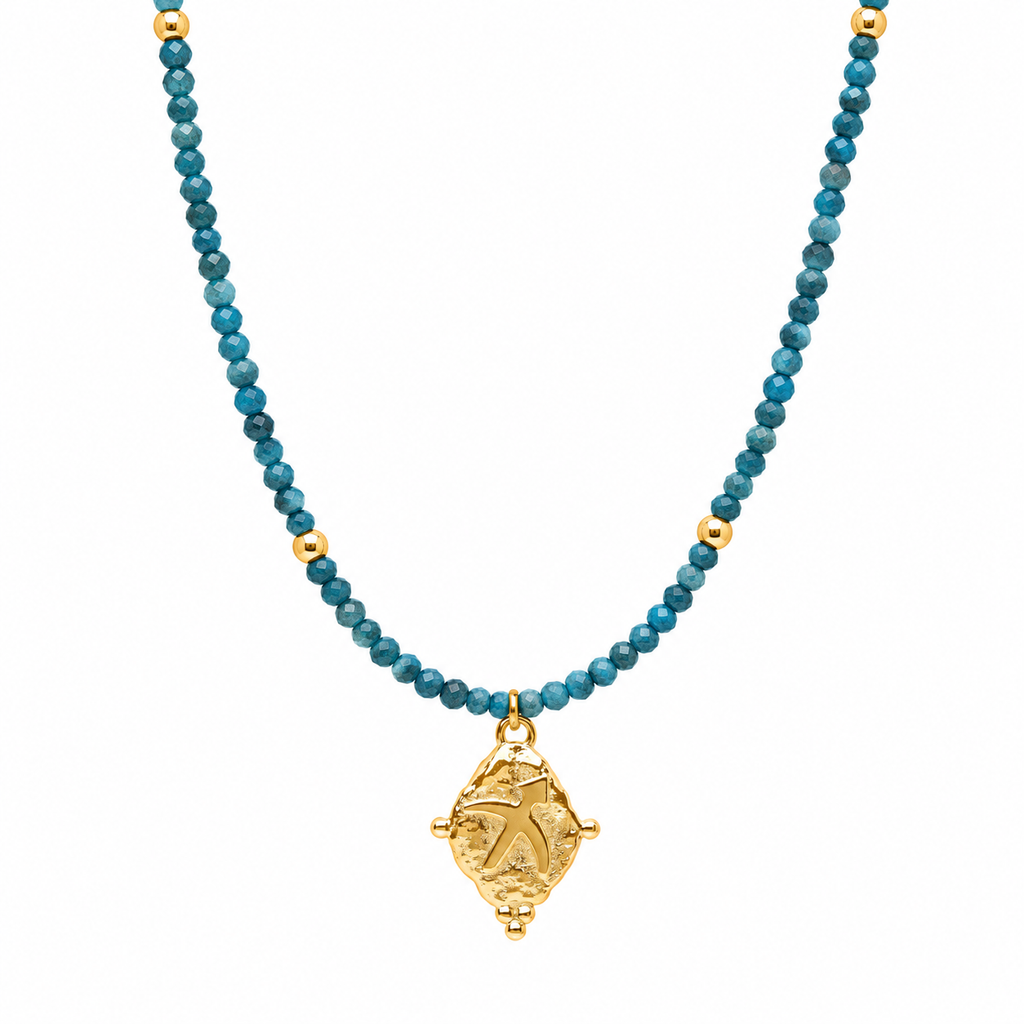 Sagittarius Zodiac Choker Necklace | Apatite White Rhodium Plated Horoscope Jewelry