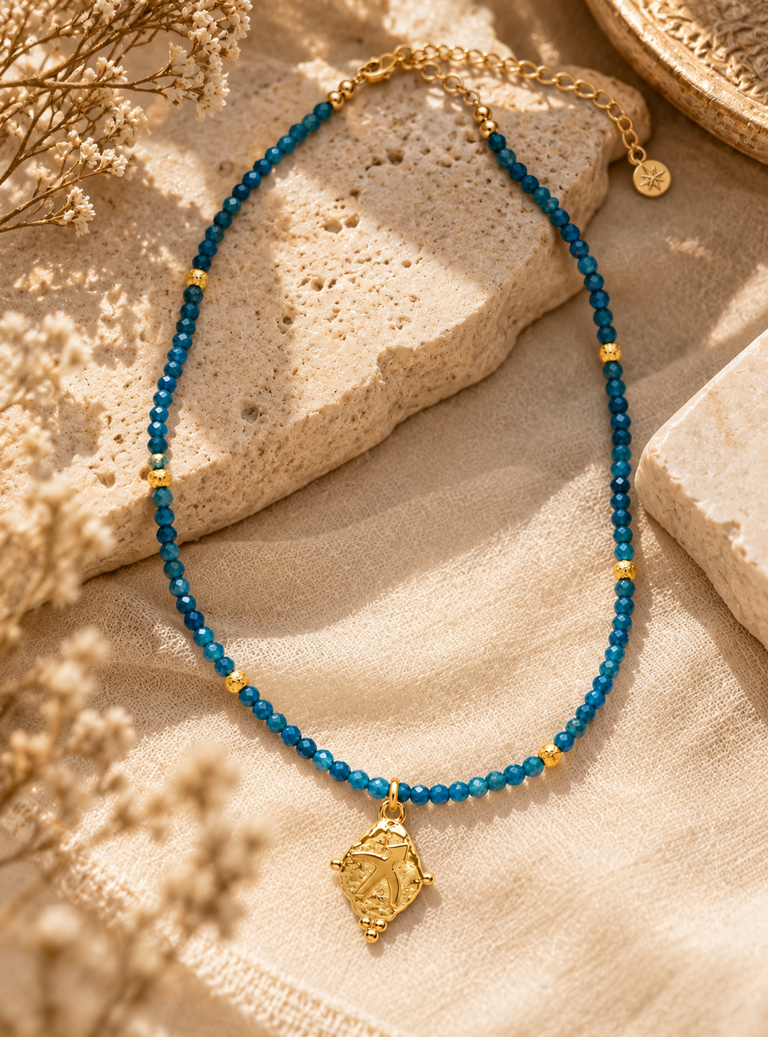 Sagittarius Zodiac Choker Necklace | Apatite White Rhodium Plated Horoscope Jewelry