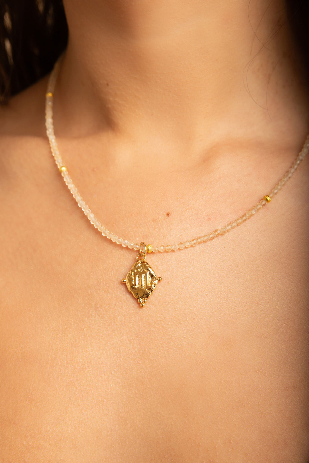 Scorpio Zodiac Choker Necklace – Citrine 18K Gold Plated Horoscope Jewelry