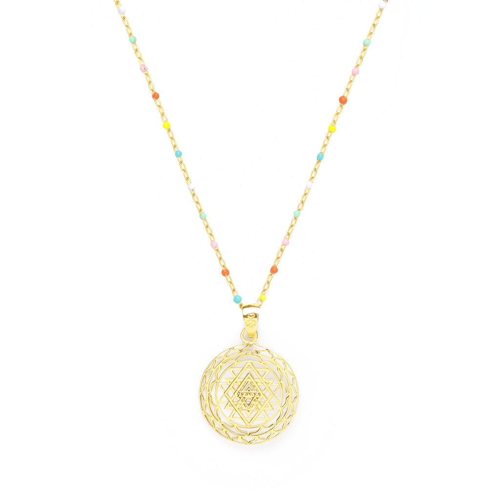 Sri Yantra - Manifest Highest Timeline Necklace – Multi-Colored Enamel Beaded Chain in 18K Gold