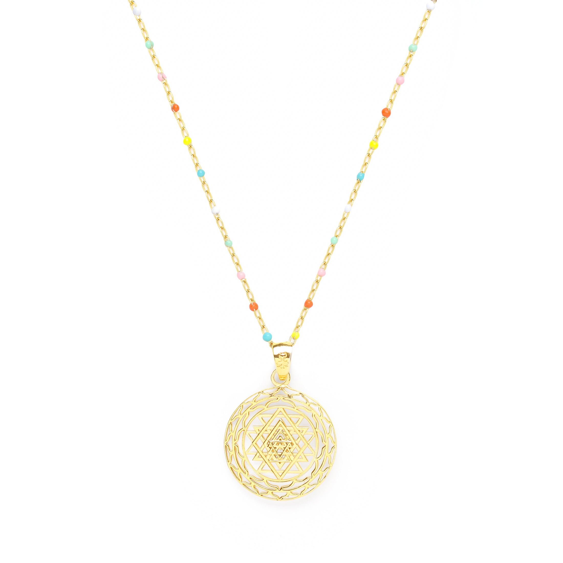 Sri Yantra - Manifest Highest Timeline Necklace – Multi-Colored Enamel Beaded Chain in 18K Gold