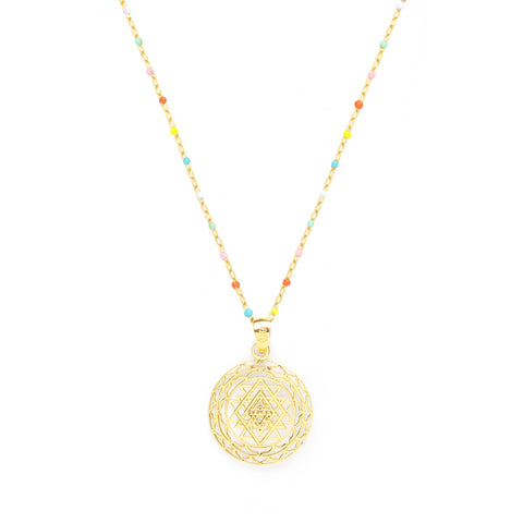 Sri Yantra Supreme Manifestor Multi-Colored Beaded Necklace