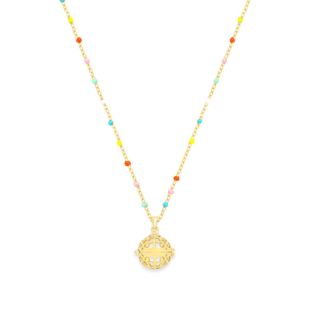 Aromatherapy Diffuser Locket Necklace – Multi-Colored Enamel Beaded Chain in 18K Gold