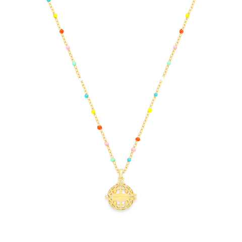 Aromatherapy Diffuser Locket, Multi-Colored Enamel Beaded Chain, 18k Gold