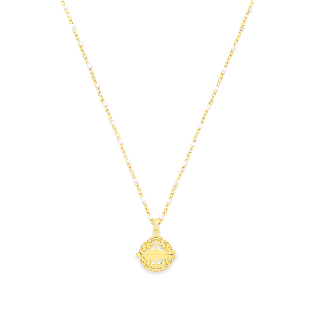 Aromatherapy Diffuser Locket Necklace | Ivory Enamel Beaded Chain in 18K gold
