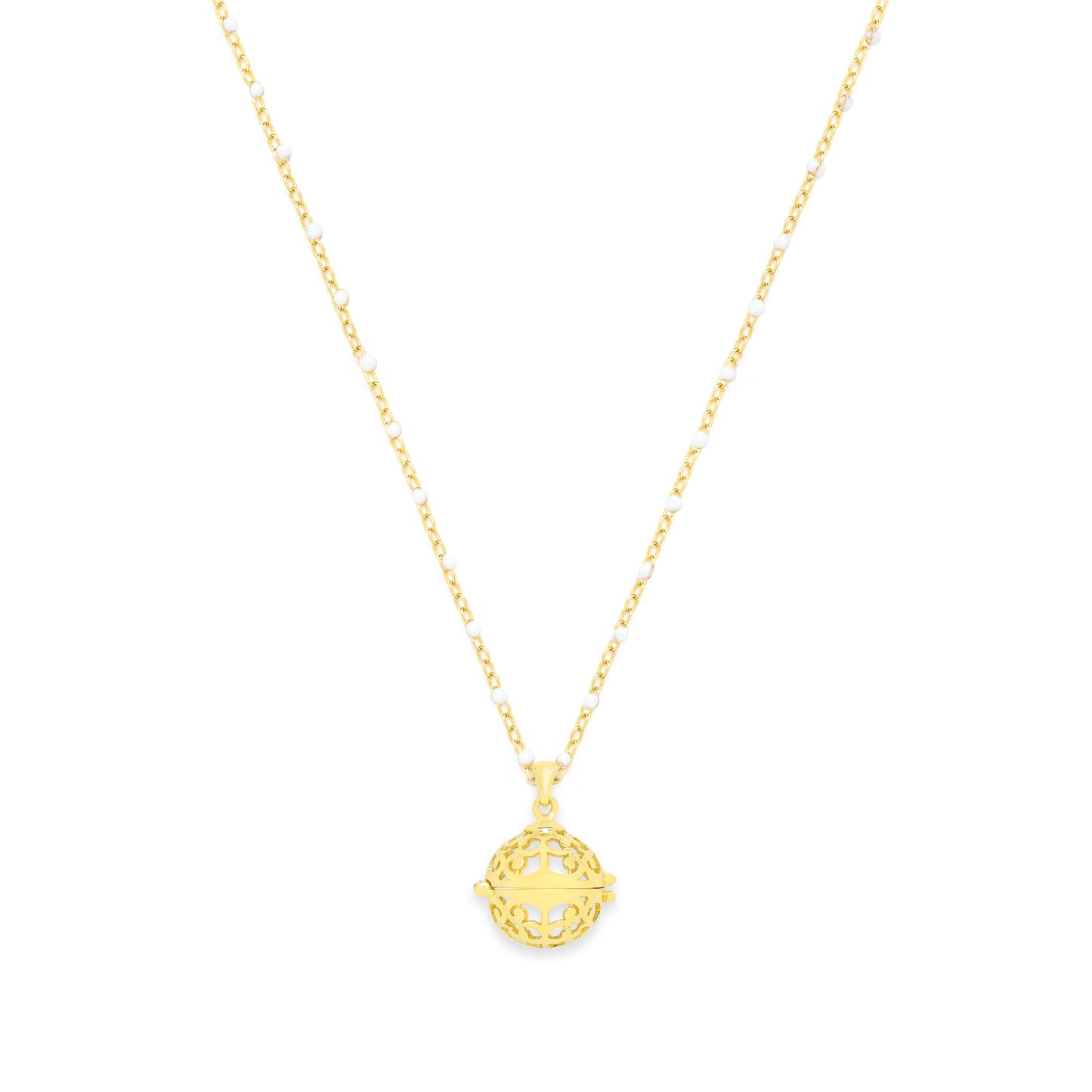 Aromatherapy Diffuser Locket, Ivory Enamel Beaded Chain, 18k Gold