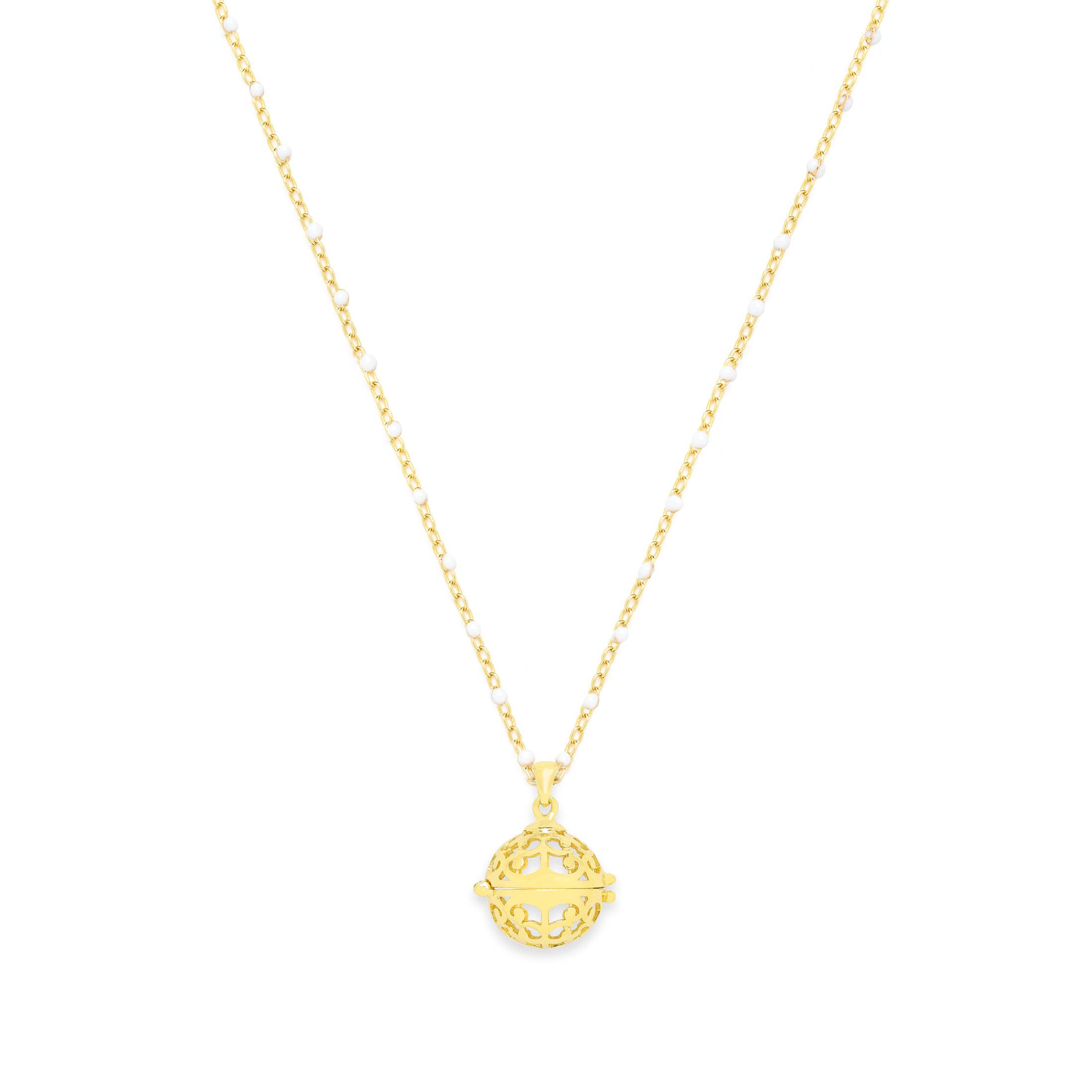 Aromatherapy Diffuser Locket Necklace | Ivory Enamel Beaded Chain in 18K gold