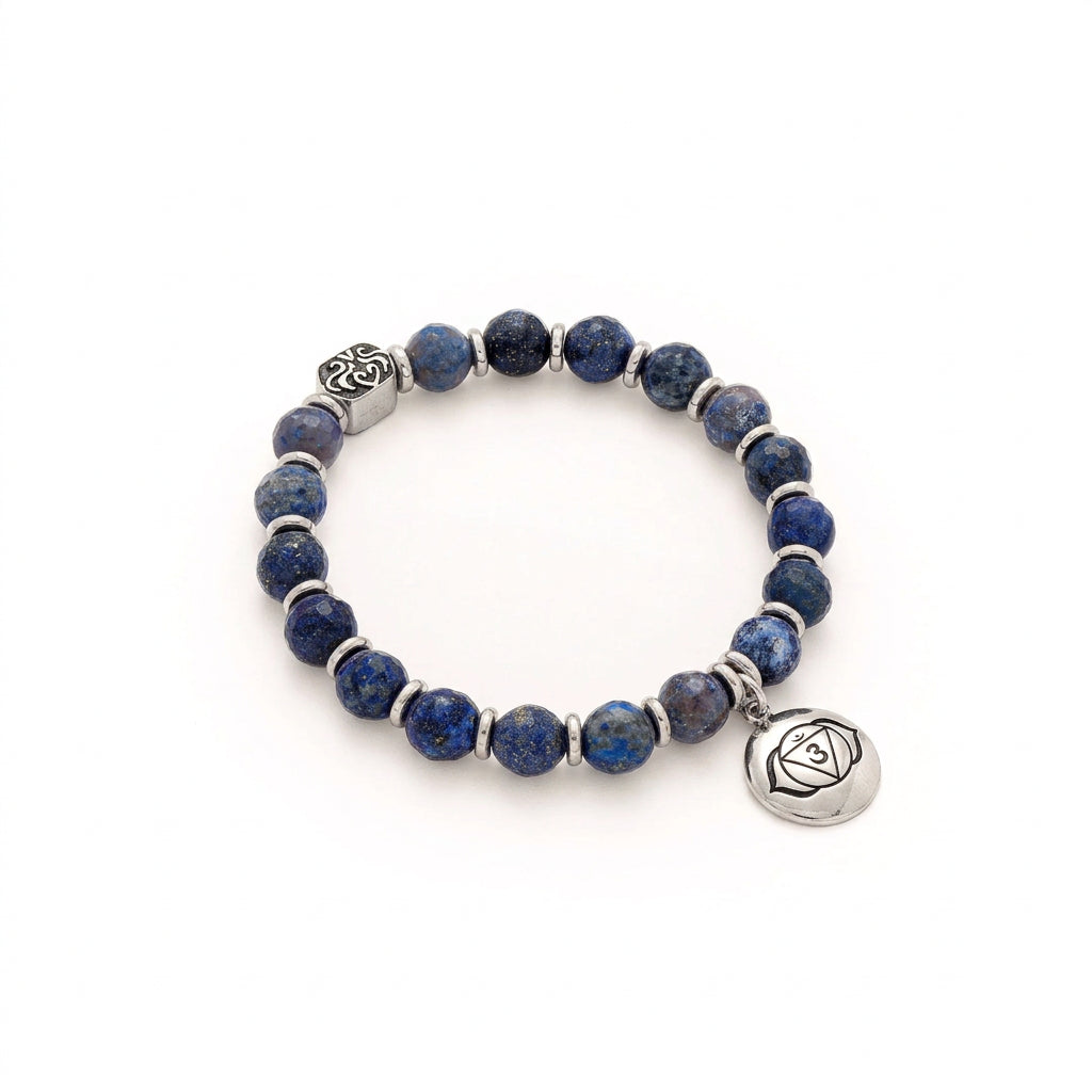 Brow Chakra Lapis Lazuli Activation Bracelet, White Rhodium