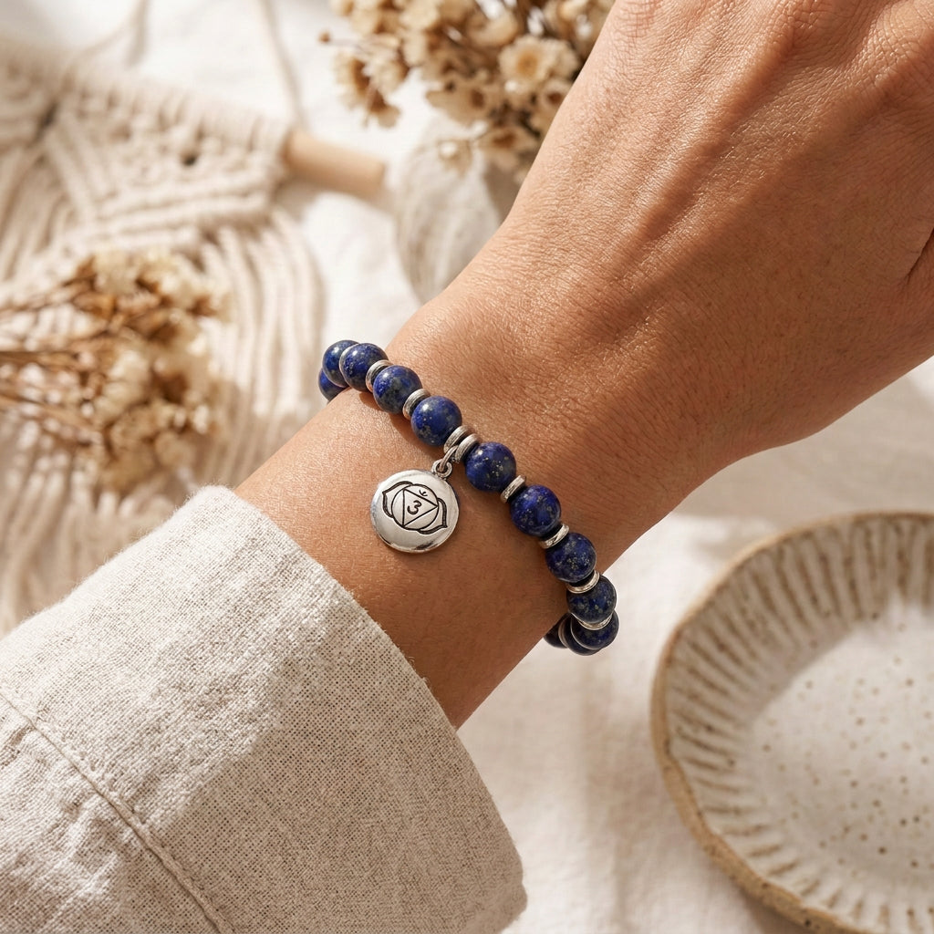 Pulsera de activación del chakra del tercer ojo con lapislázuli