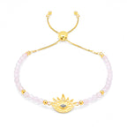 Pulsera de Cuarzo Rosa y Zafiro en Oro de 18K "Sanación del Corazón" Ojo Turco – Joyería Espiritual