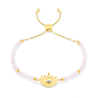 Heart Healing Evil Eye Bracelet, Rose Quartz with Sapphire, 18k Gold
