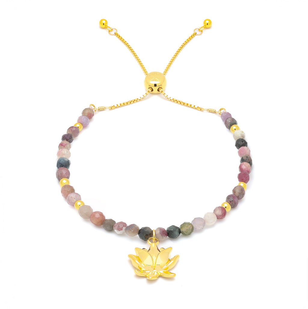 Strength of Spirit Rising Lotus Tourmaline Bracelet – 18K Gold Spiritual Healing Jewelry