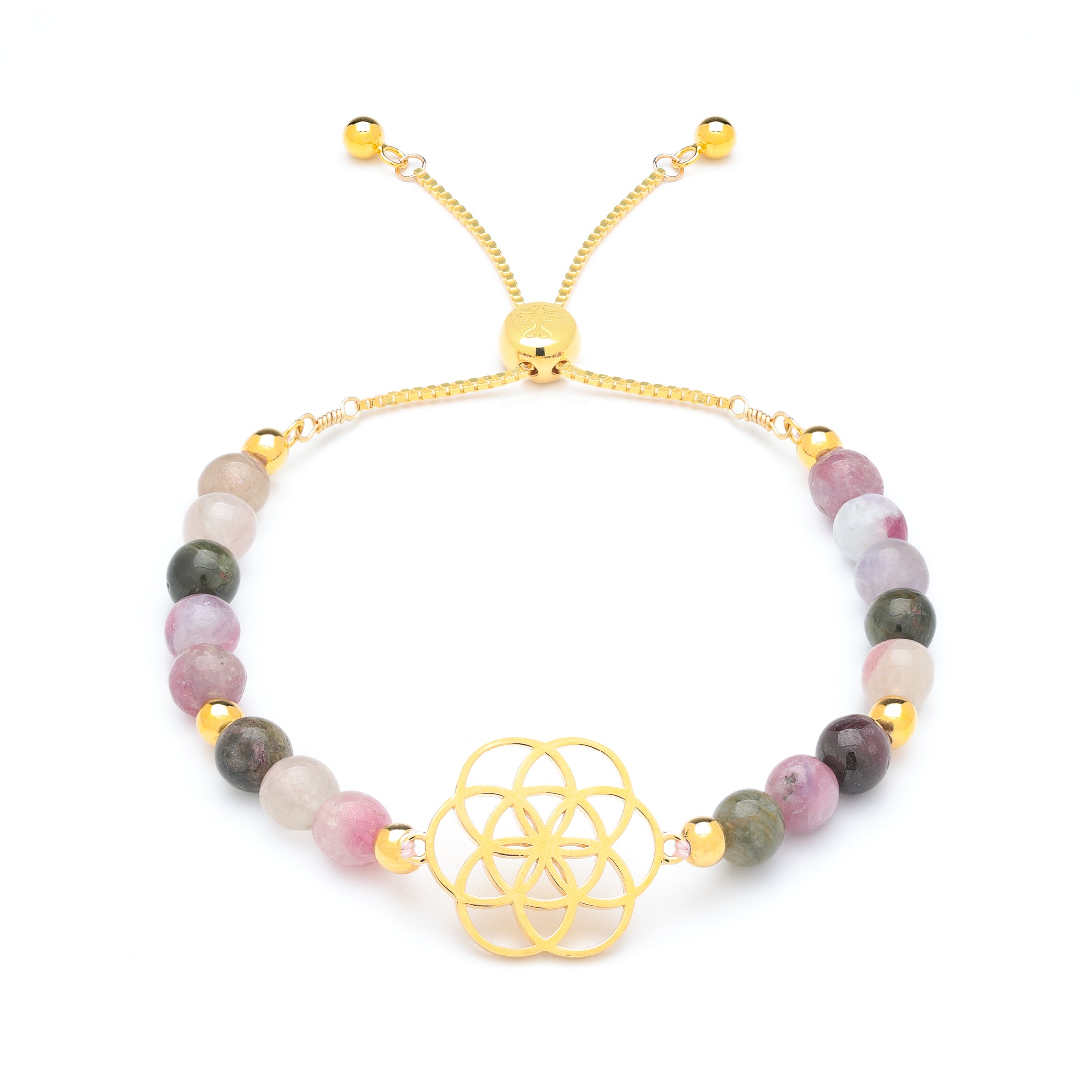 Seed of Life | Gratitude for Creation Tourmaline Bracelet | 18k Gold Plated | Spiritual Healing Jewelry