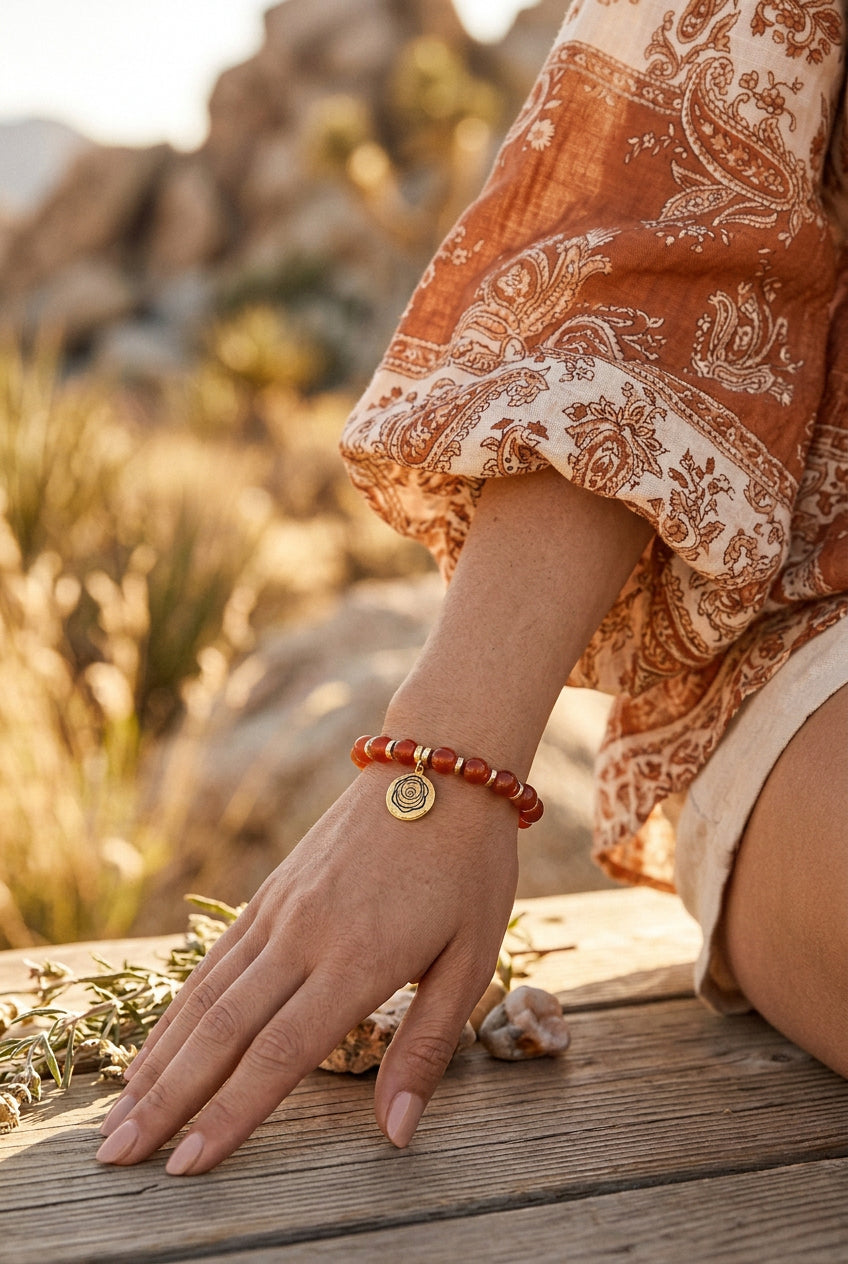 Pulsera de cornalina para activación del chakra sacro - Acabado en oro de 18K