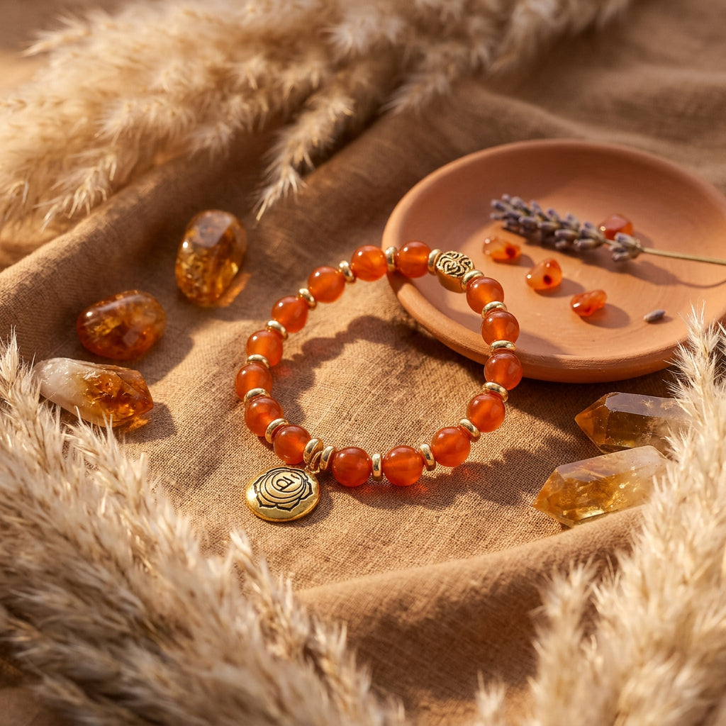Pulsera de cornalina para activación del chakra sacro - Acabado en oro de 18K