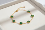 Four Leaf Clover Bracelet | Talisman of Luck & Prosperity | Emerald Zirconia & Gold