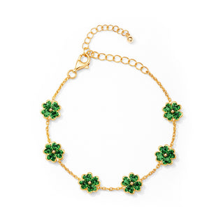 Four Leaf Clover Bracelet | Talisman of Luck & Prosperity | Emerald Zirconia & Gold