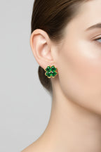 Pendientes de trébol de cuatro hojas con forma de corazón | Buena suerte y protección | Circonita Esmeralda