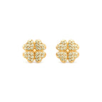 Pendientes de trébol de cuatro hojas con pavé | Para la rara suerte y vitalidad | Peridoto circonita diamante y oro